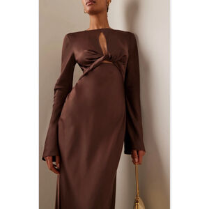 Significant Other Brown Satin Cutout Column Gown Size 12 Bias Maxi Keyhole Long